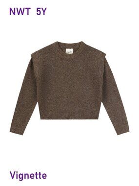 Vignette Crewneck Chocolate Pullover Sweater w/ Shoulder Ruffle size 5Y | NWT
